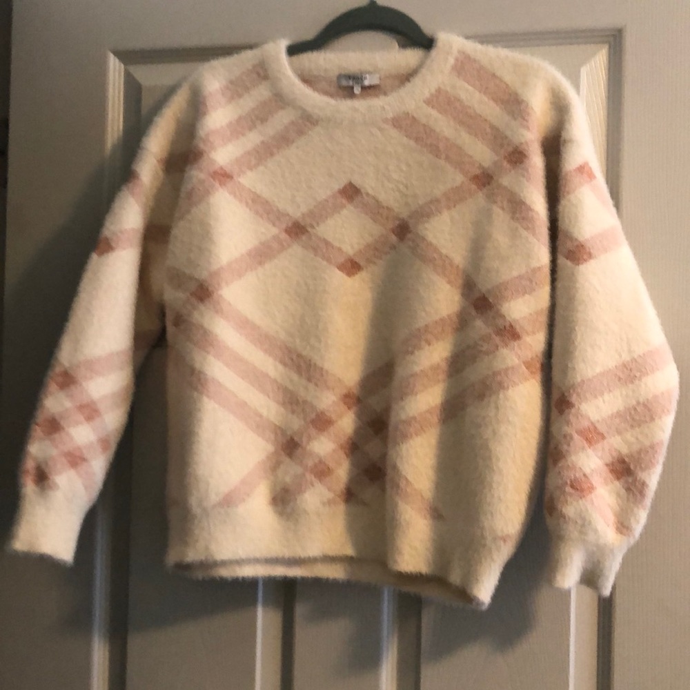 FRNCH sweater in cream and pink with metallic detail